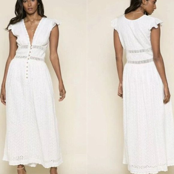 RAGA Dresses & Skirts - NEW $245 Raga Eyelet Aviana Dress sz Medium NWT White Boho Maxi Cottagecore Luna